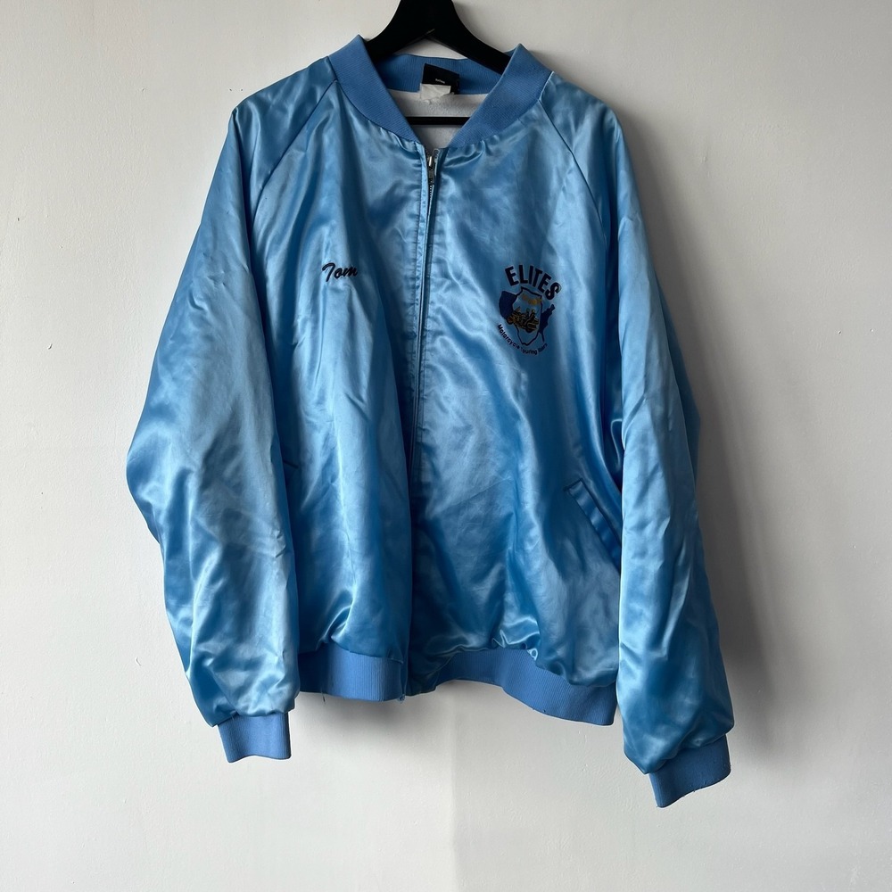 Vintage‎ Hilton Jacket Mens 2XL Blue Elites Motorcycle Illinois Satin USA 80s